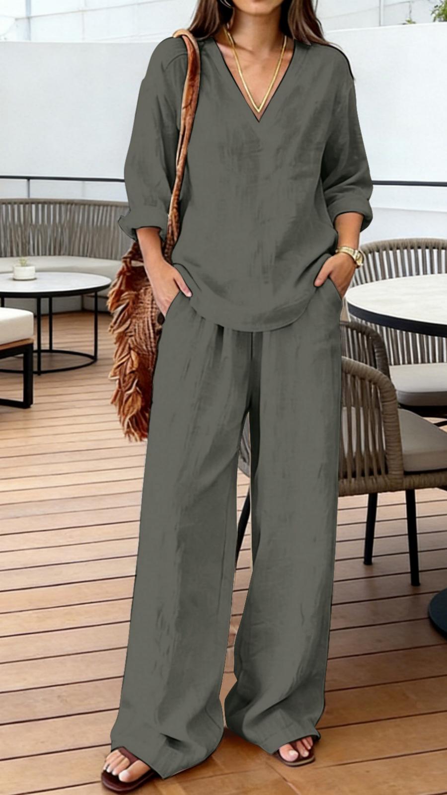 Green Cotton Linen Ankle Pant