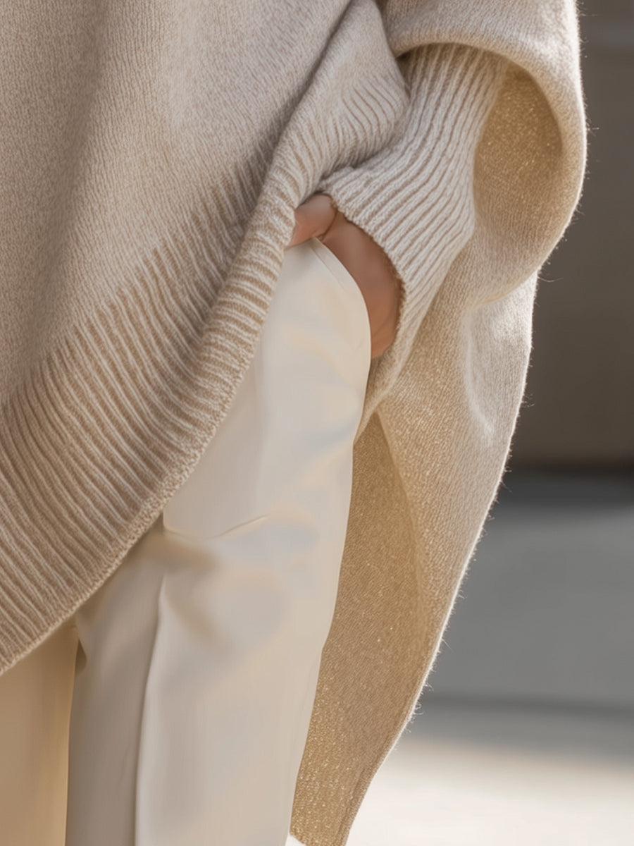  Women's Merino Wool Oversized Knit Poncho Sweater