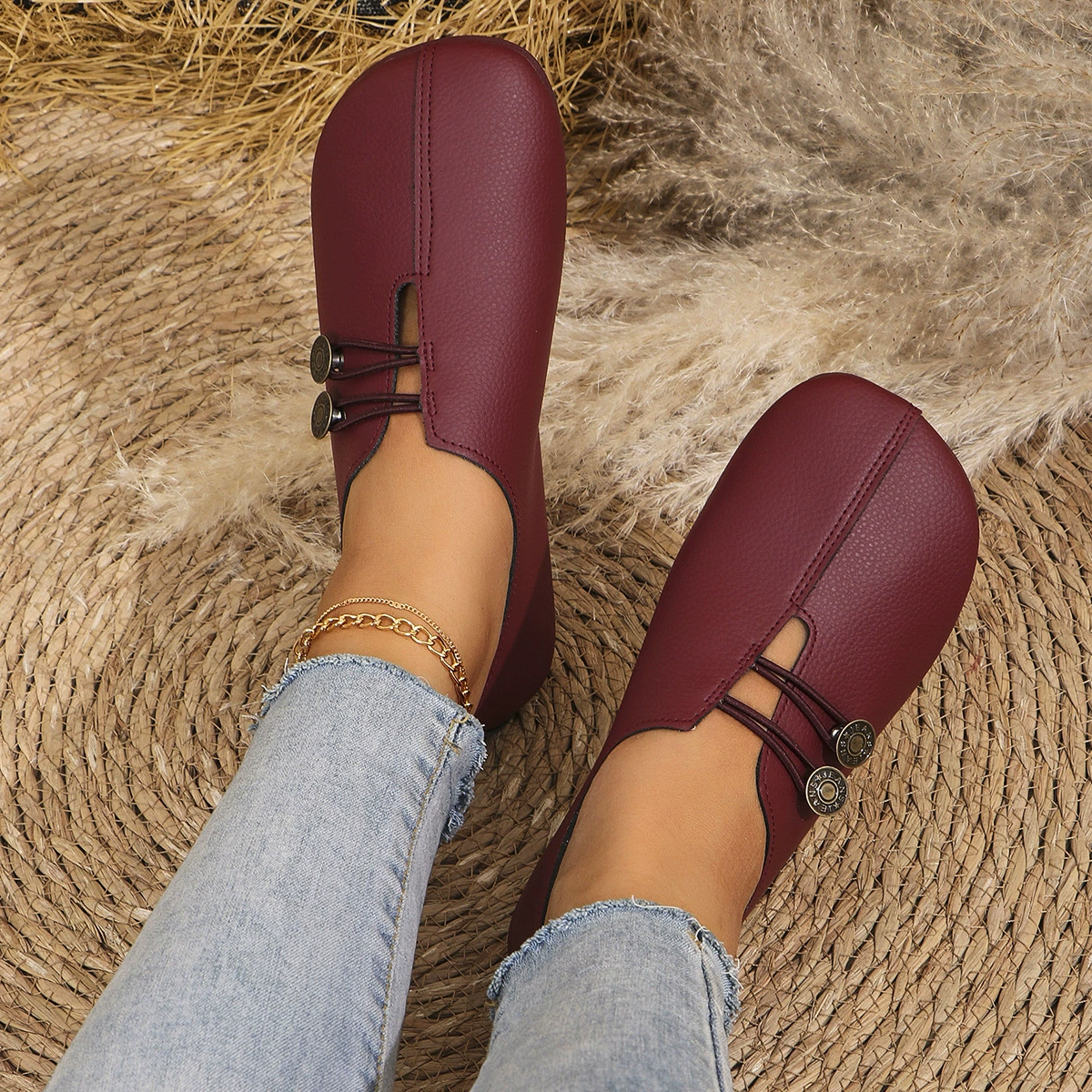 💝Summer Sale ⭐ Women's Elegant soft sole round toe buckle decoration Flat Shoes