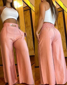 Solid color high-waisted wide-leg pants