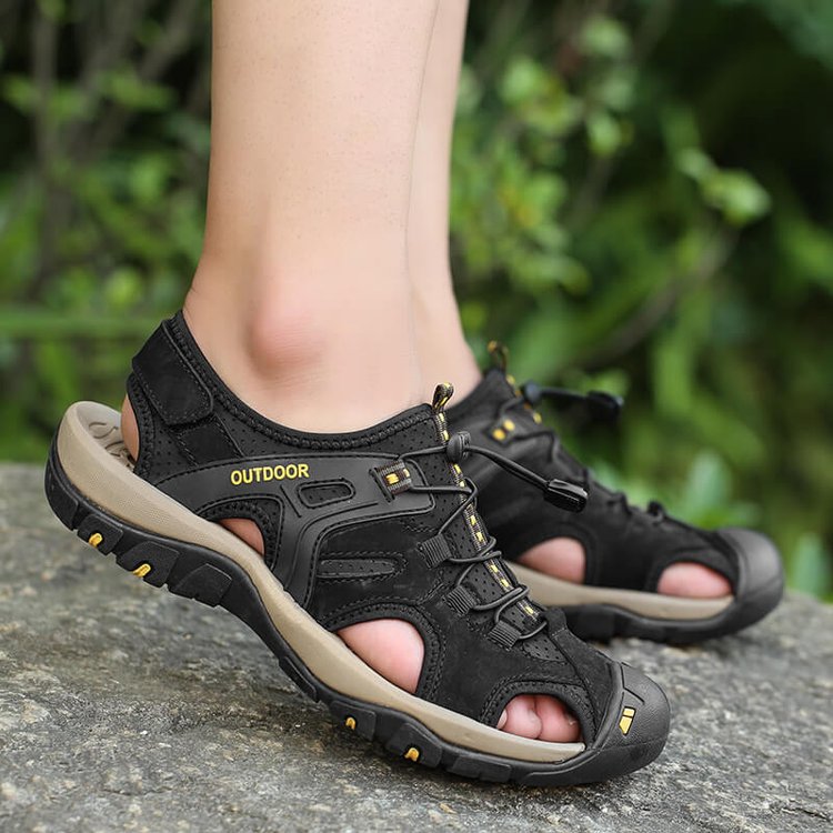 Men's Sport Sandals Athletic Hiking Sandals Closed Toe Outdoor Walking Water Shoes Leather Fisherman Beach Sandals(BUY 2 FOR FREE SHIPPING）