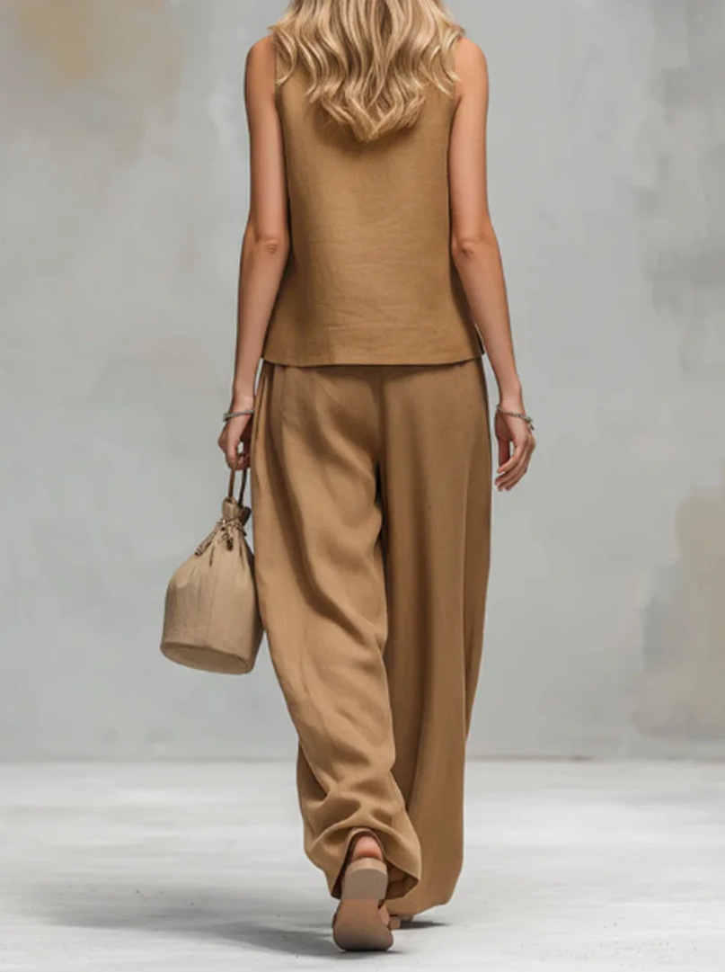 Summer Fashion Casual V-Neck Tank Top & Wide-Leg Pants Set