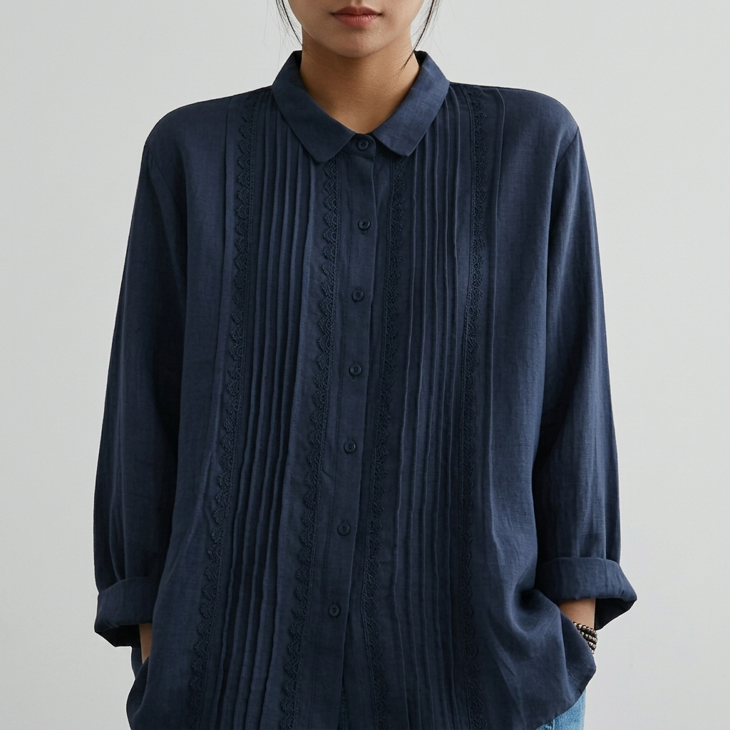 Amalie | Elegant Lace Trim Pleated Shirt