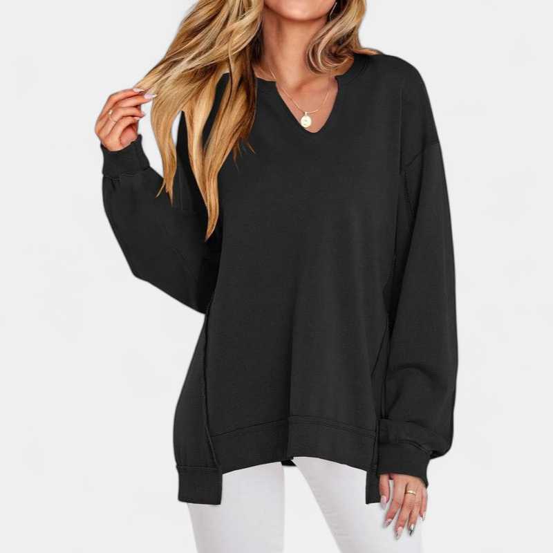 Women's Oversized V-Neck Sweatshirt Tunic for Autumn