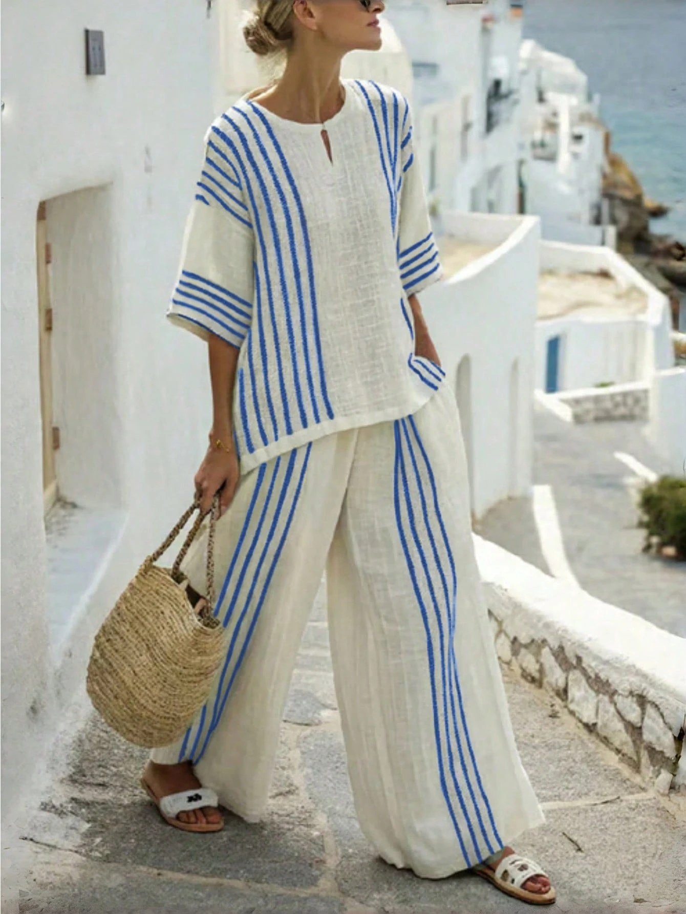 New Arrival: Stylish Cotton-Linen Striped Set