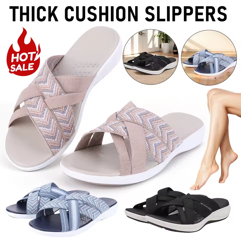 Women Thick Cushion Slippers 2026 Summer Non-Slip Sandals Lightweight Casual Beach Slippers Open Toe Width Cross Strap Sandals