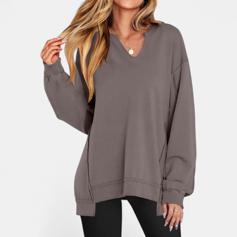 Women's Oversized V-Neck Sweatshirt Tunic for Autumn