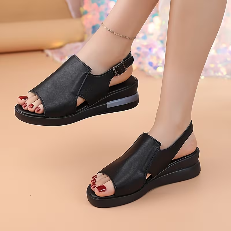 Sandals For Women Thick-soled Wedge Sandals Women's Summer High-heeled Fish Mouth Women's Shoes Soft Leather High-soled Shoes