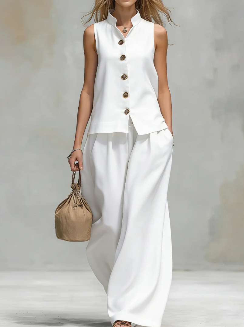 Summer Fashion Casual V-Neck Tank Top & Wide-Leg Pants Set