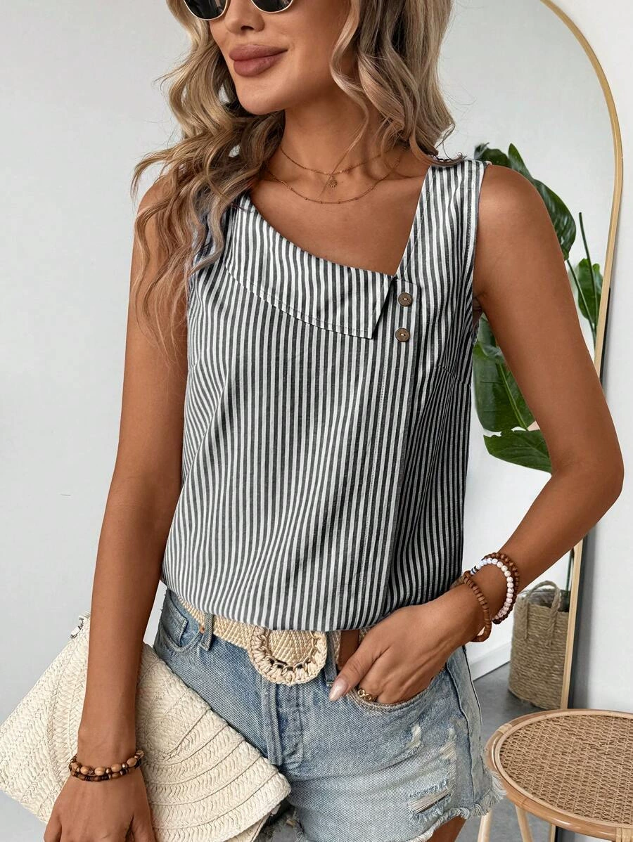 Women's Striped Tank Top – Elegant & Casual Sleeveless Top – Summer Beach T-Shirt