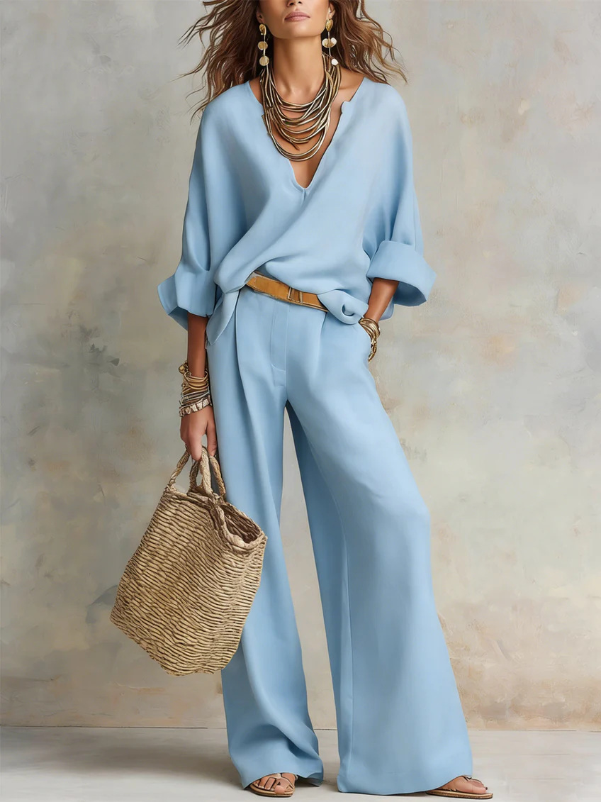 Natural linen loose-fitting resort set