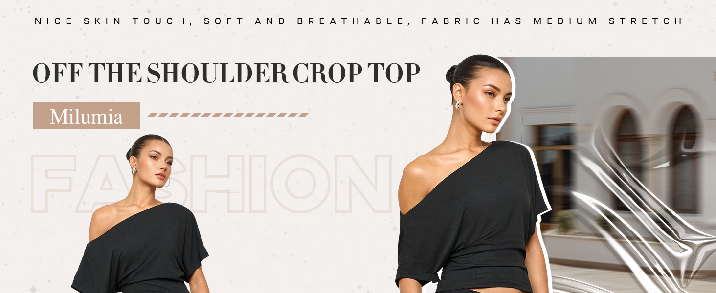 Milumia Women&amp;#39;s Off The Shoulder Crop Top Ruched Dolman Bat Wing Short Sleeve Going Out T Shirt