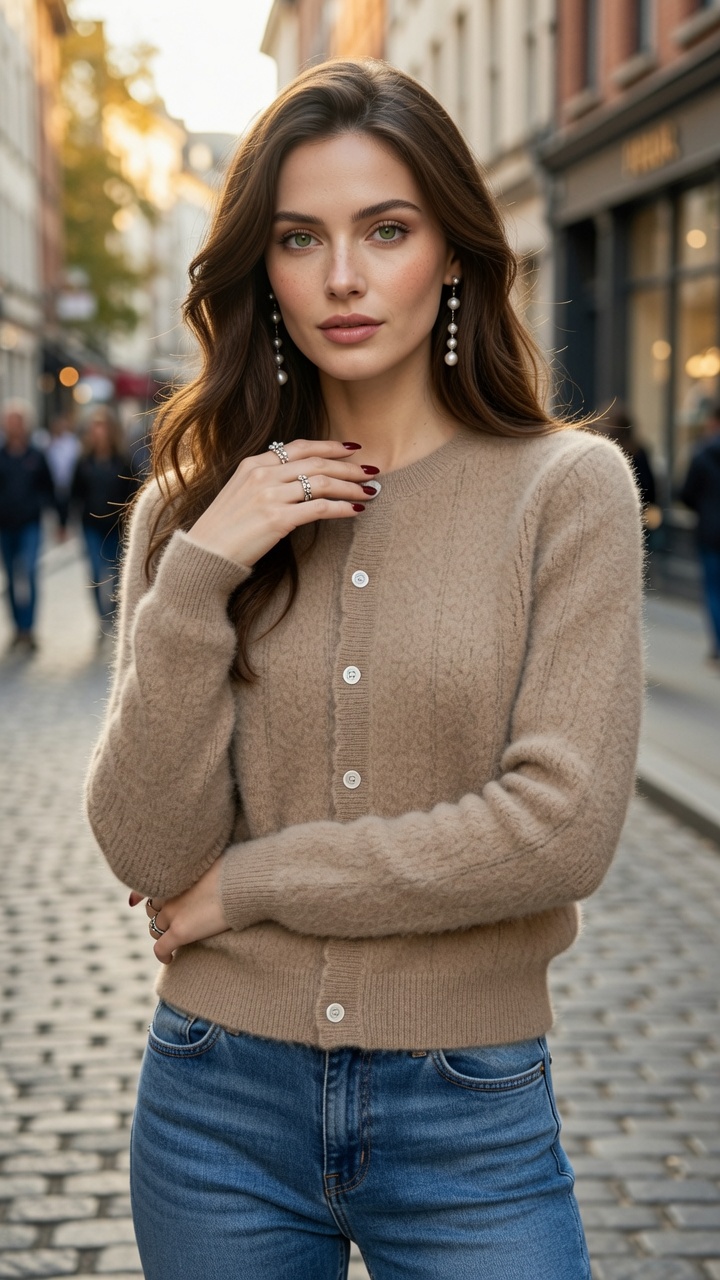 Knit Wool Cardigan Womens O-Neck Sweater Mujer Long Sleeve Top Vintage Fashion Outerwears Wavy Edge Cardigan