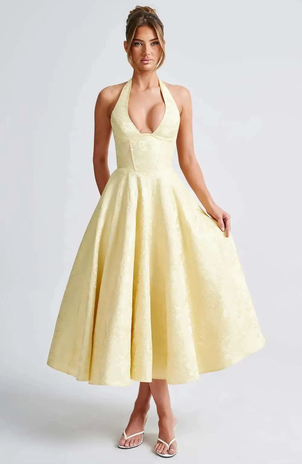 Townlike Jacquard Elegant Waist Wrap A-line Dress Women Halter 2026 Spring Summer Dress Midi Long Backless Sexy Party Dresses