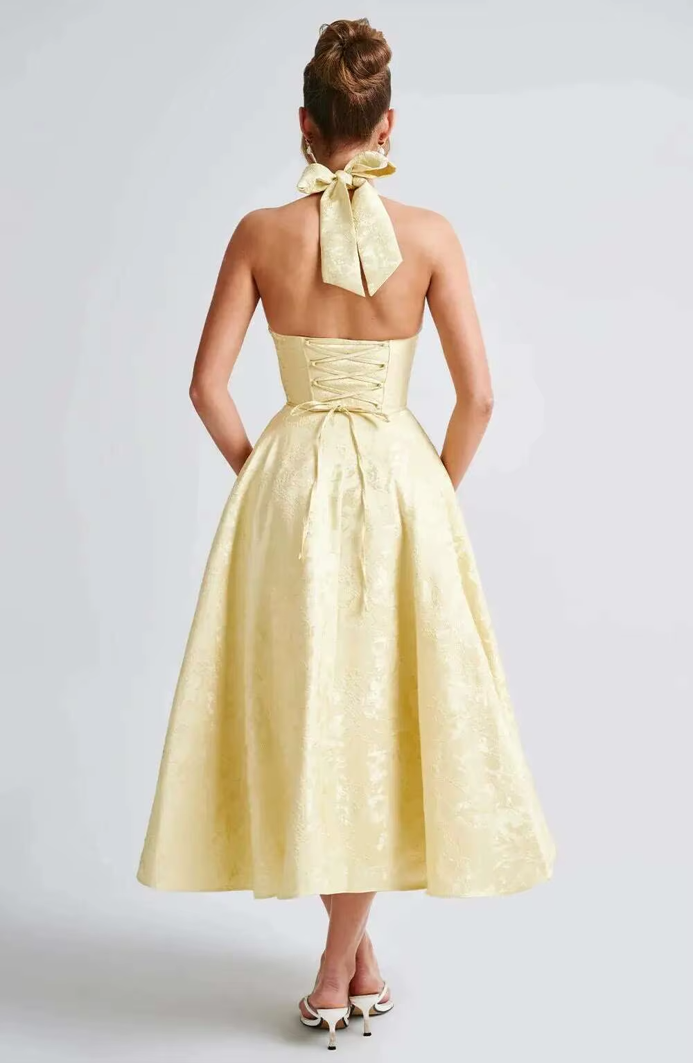Townlike Jacquard Elegant Waist Wrap A-line Dress Women Halter 2026 Spring Summer Dress Midi Long Backless Sexy Party Dresses