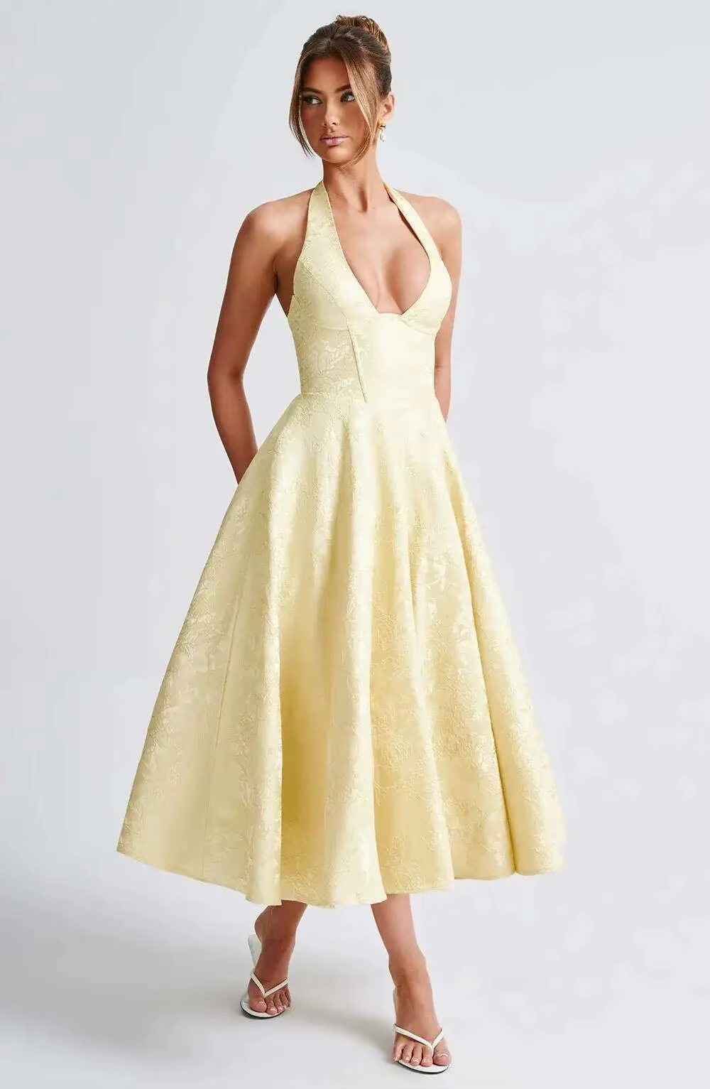 Townlike Jacquard Elegant Waist Wrap A-line Dress Women Halter 2026 Spring Summer Dress Midi Long Backless Sexy Party Dresses