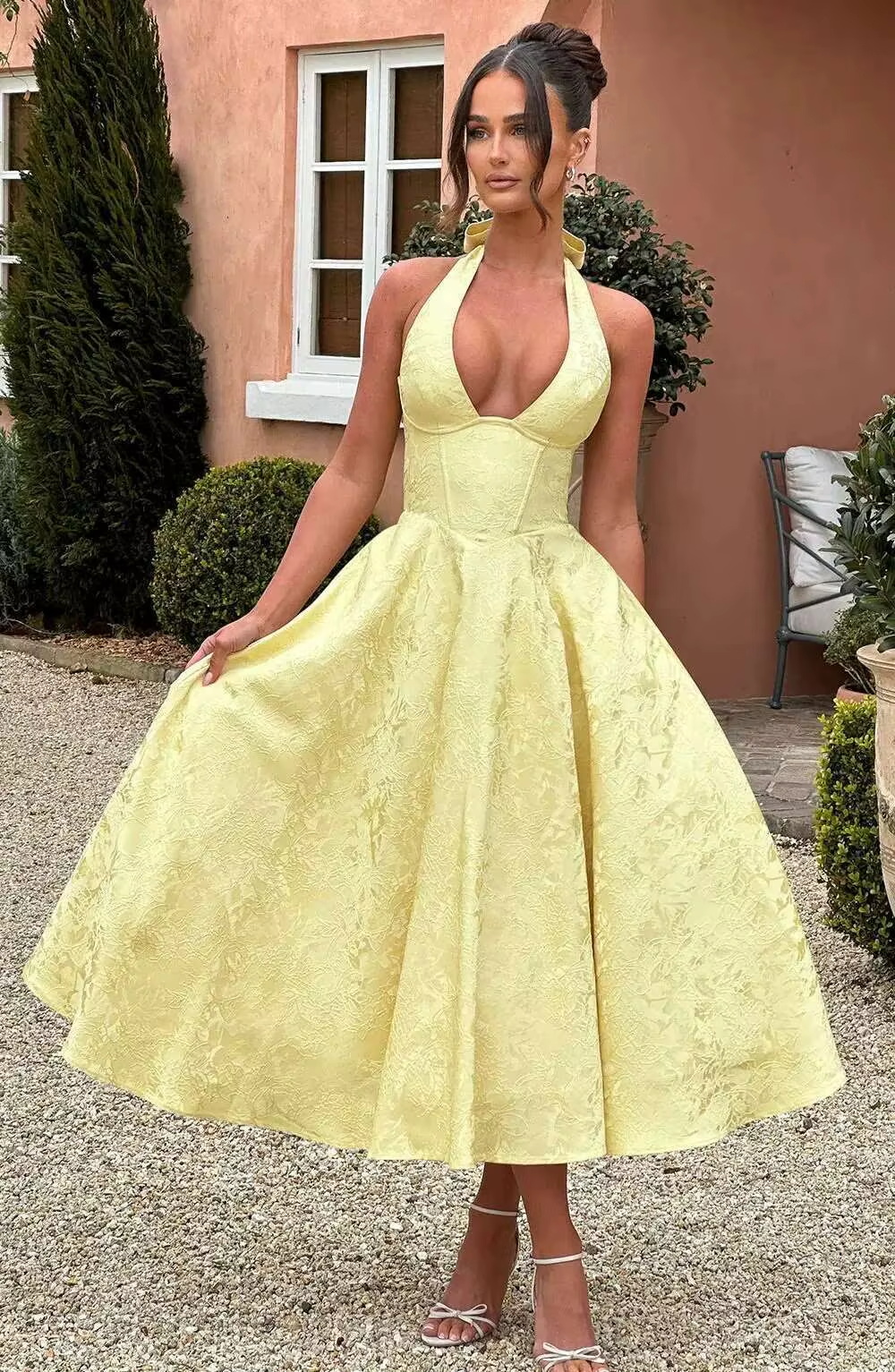 Townlike Jacquard Elegant Waist Wrap A-line Dress Women Halter 2026 Spring Summer Dress Midi Long Backless Sexy Party Dresses