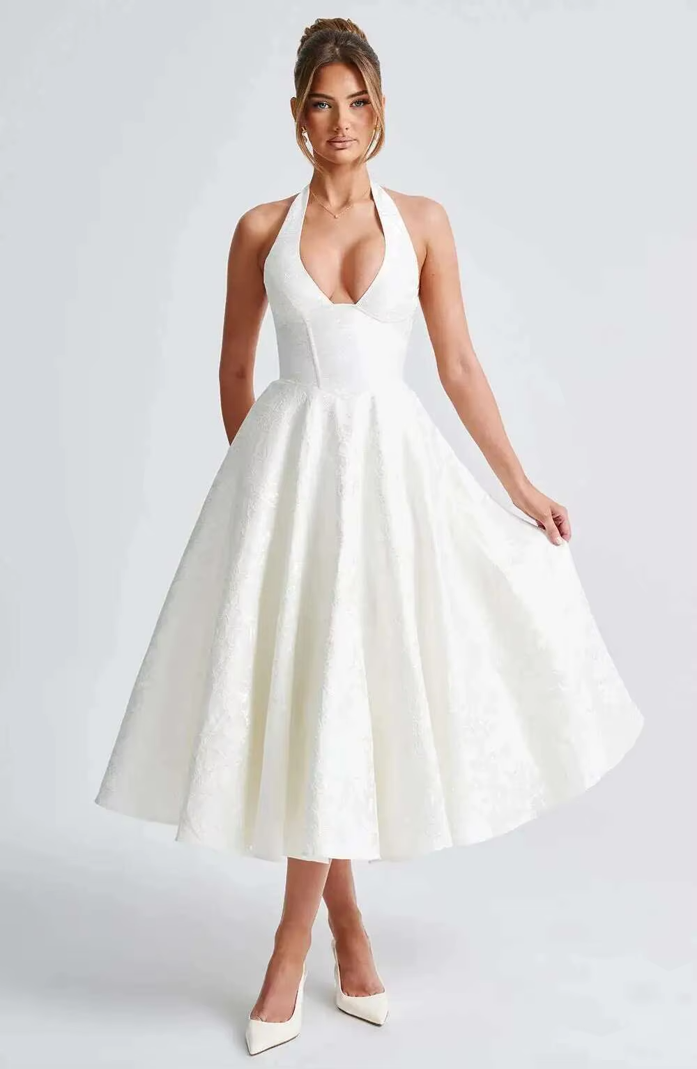 Townlike Jacquard Elegant Waist Wrap A-line Dress Women Halter 2026 Spring Summer Dress Midi Long Backless Sexy Party Dresses