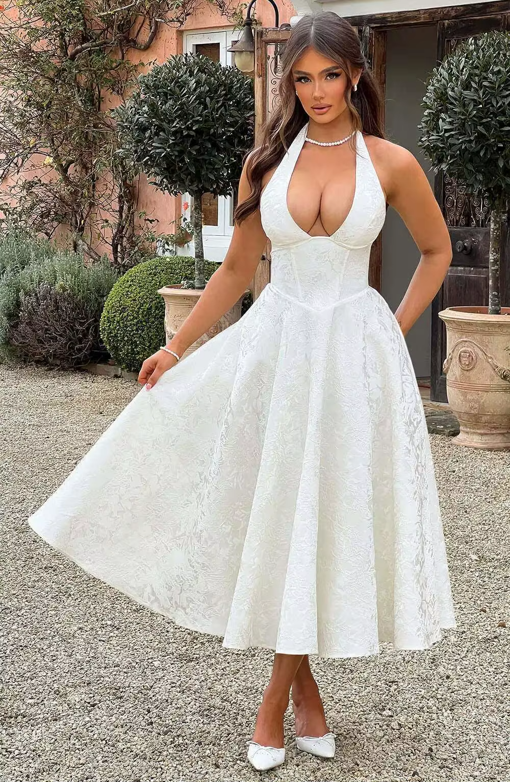 Townlike Jacquard Elegant Waist Wrap A-line Dress Women Halter 2026 Spring Summer Dress Midi Long Backless Sexy Party Dresses