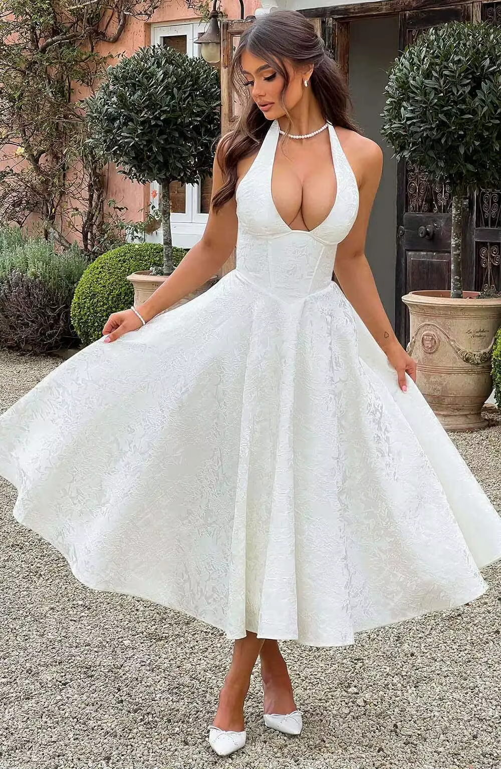Townlike Jacquard Elegant Waist Wrap A-line Dress Women Halter 2026 Spring Summer Dress Midi Long Backless Sexy Party Dresses