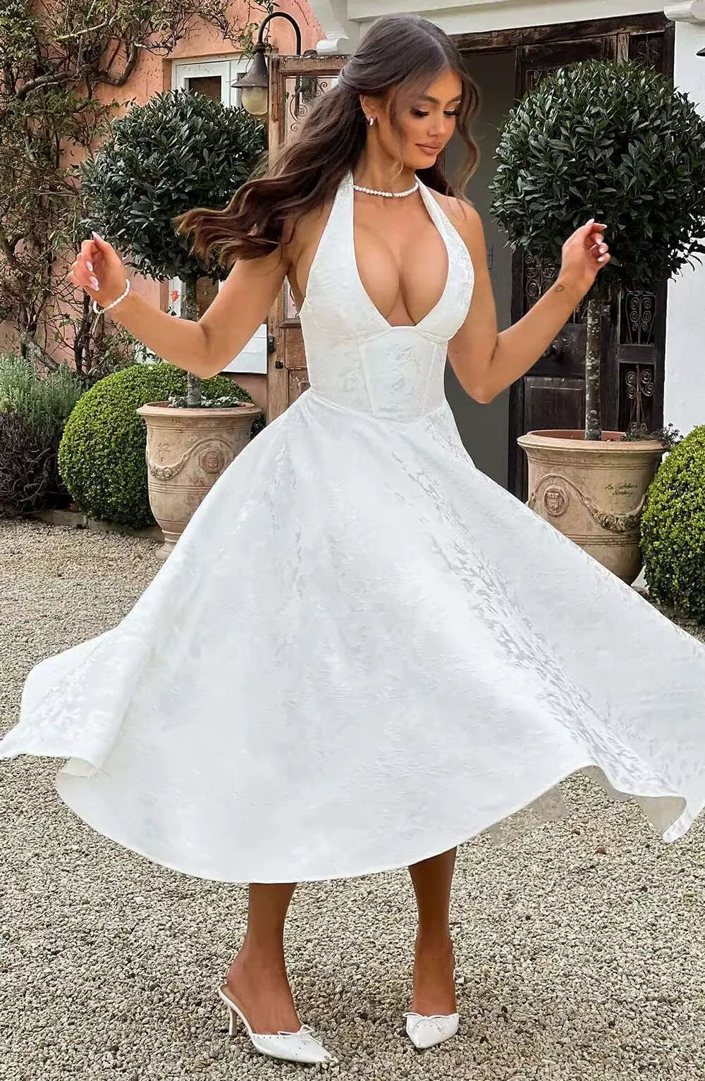 Townlike Jacquard Elegant Waist Wrap A-line Dress Women Halter 2026 Spring Summer Dress Midi Long Backless Sexy Party Dresses