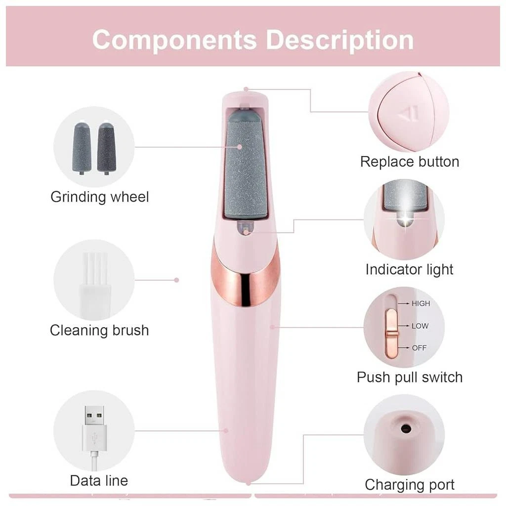 Electric foot file: Easily removes calluses and dead skin from feet.