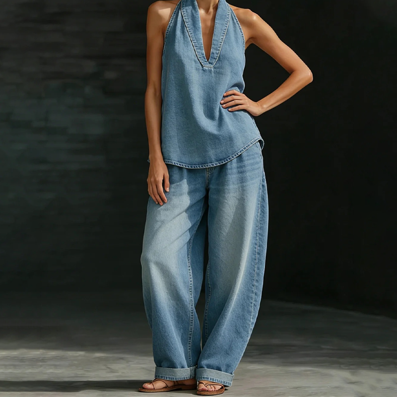 ⚡️Hot Sale Deals⚡️Women's Casual Halter Top & Wide-Leg Pants Set