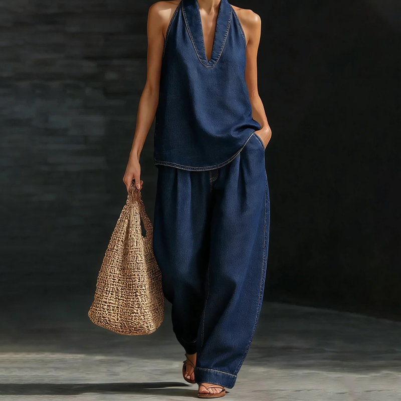 ⚡️Hot Sale Deals⚡️Women's Casual Halter Top & Wide-Leg Pants Set