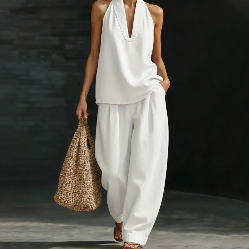 ⚡️Hot Sale Deals⚡️Women's Casual Halter Top & Wide-Leg Pants Set