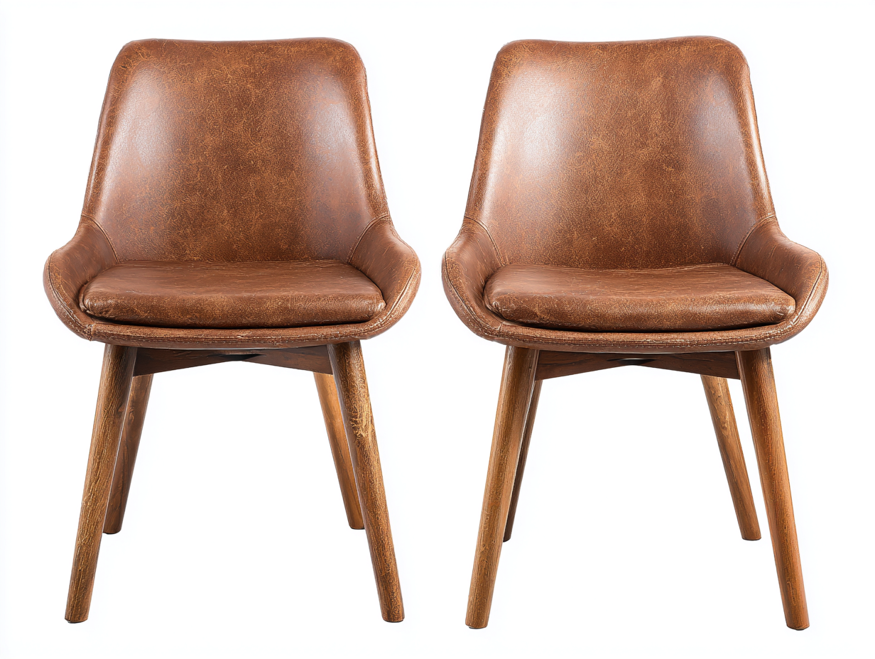 Chaise de salle à manger en bois et assise aspect cuir 54x56x80 cm – marron – style rétro pour salle à manger-Sofaupnest