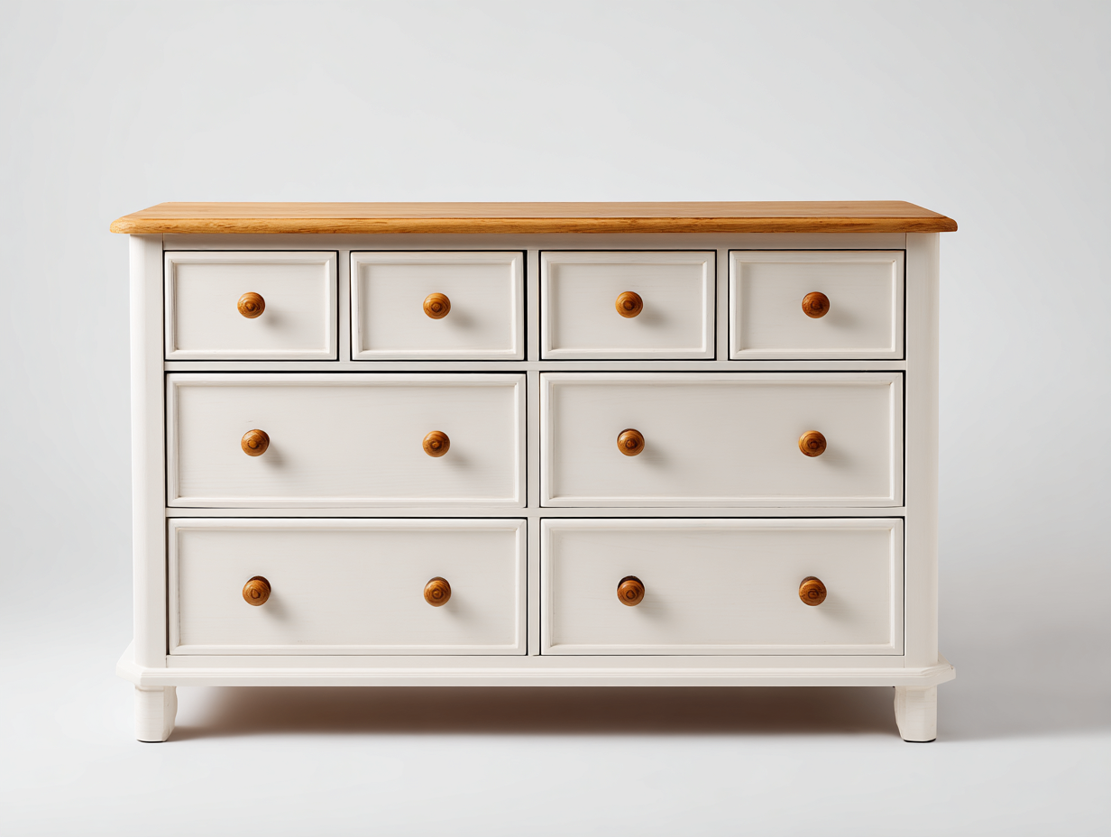 Commode à tiroirs en bois pour chambre 120x45x85 cm – blanc - naturel – rangement classique-Sofaupnest