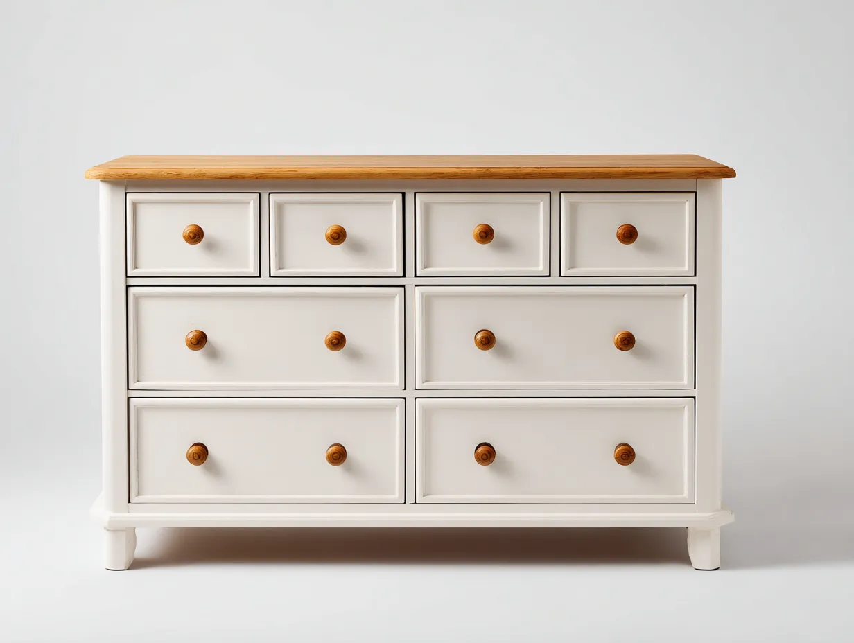 Commode à tiroirs en bois pour chambre 120x45x85 cm – blanc - naturel – rangement classique-Sofaupnest