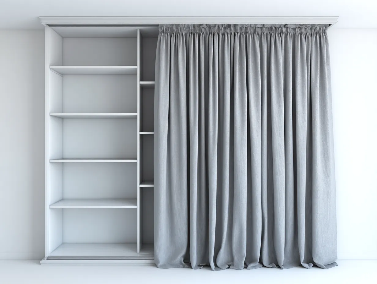 Armoire pour chambre en bois avec rideau 180x60x220 cm – gris clair – rangement fonctionnel-Sofaupnest