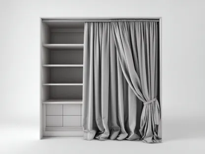 Armoire pour chambre en bois avec rideau 120x55x200 cm – gris clair – rangement fonctionnel-Sofaupnest