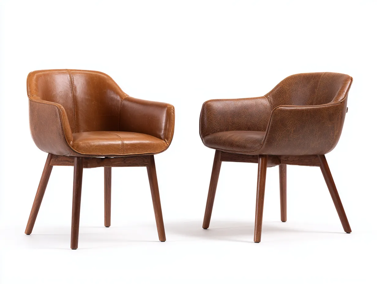 Chaise de salle à manger avec accoudoirs en bois et assise aspect cuir 58x56x80 cm – marron – style rétro pour salle à manger-Sofaupnest