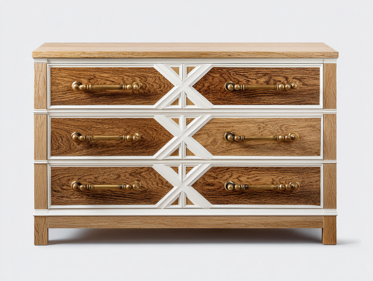 Commode en bois massif 115x40x80 cm – blanc et bois naturel – style classique pour chambre-Sofaupnest