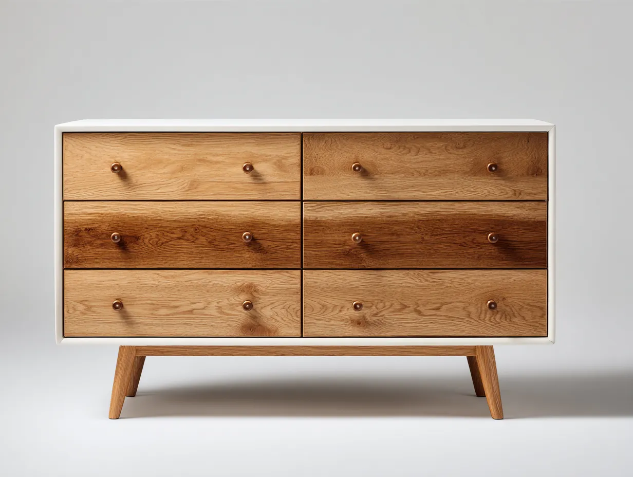 Commode en bois et finition peinte 120x40x75 cm – blanc et bois naturel – design contemporain pour chambre-Sofaupnest