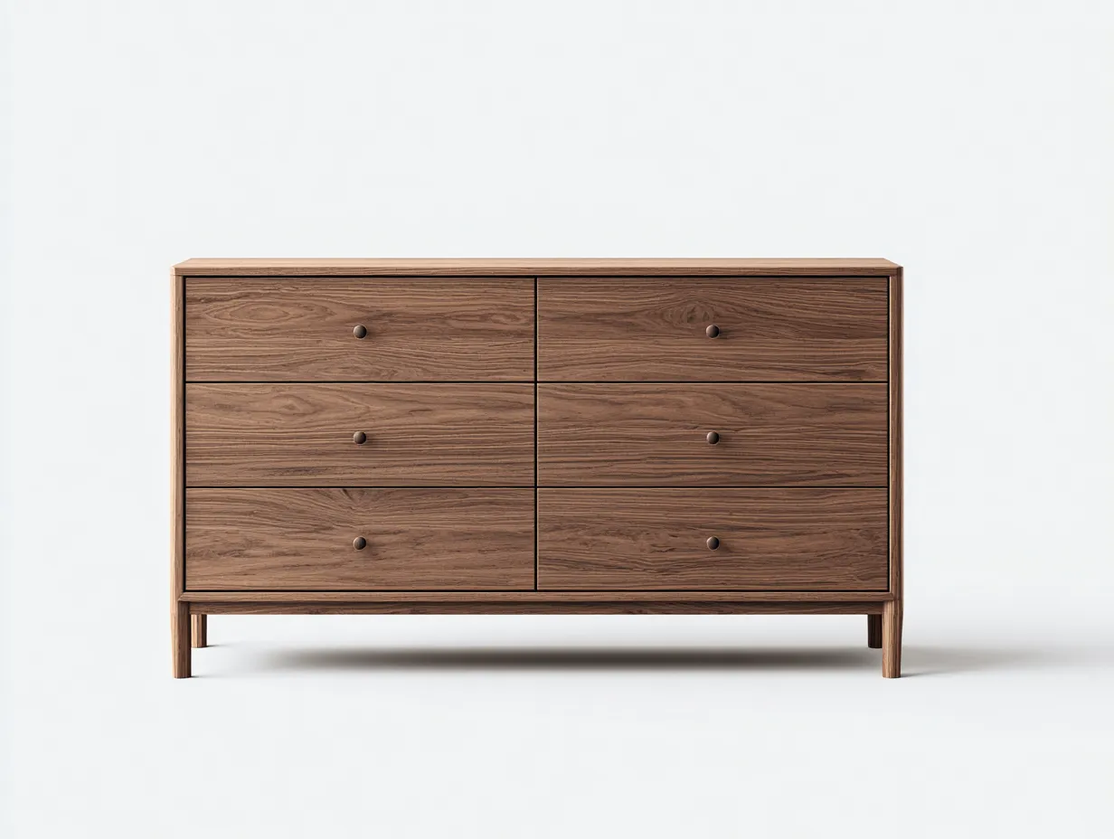 Commode à tiroirs en bois pour chambre 150x45x80 cm – noyer – rangement moderne-Sofaupnest