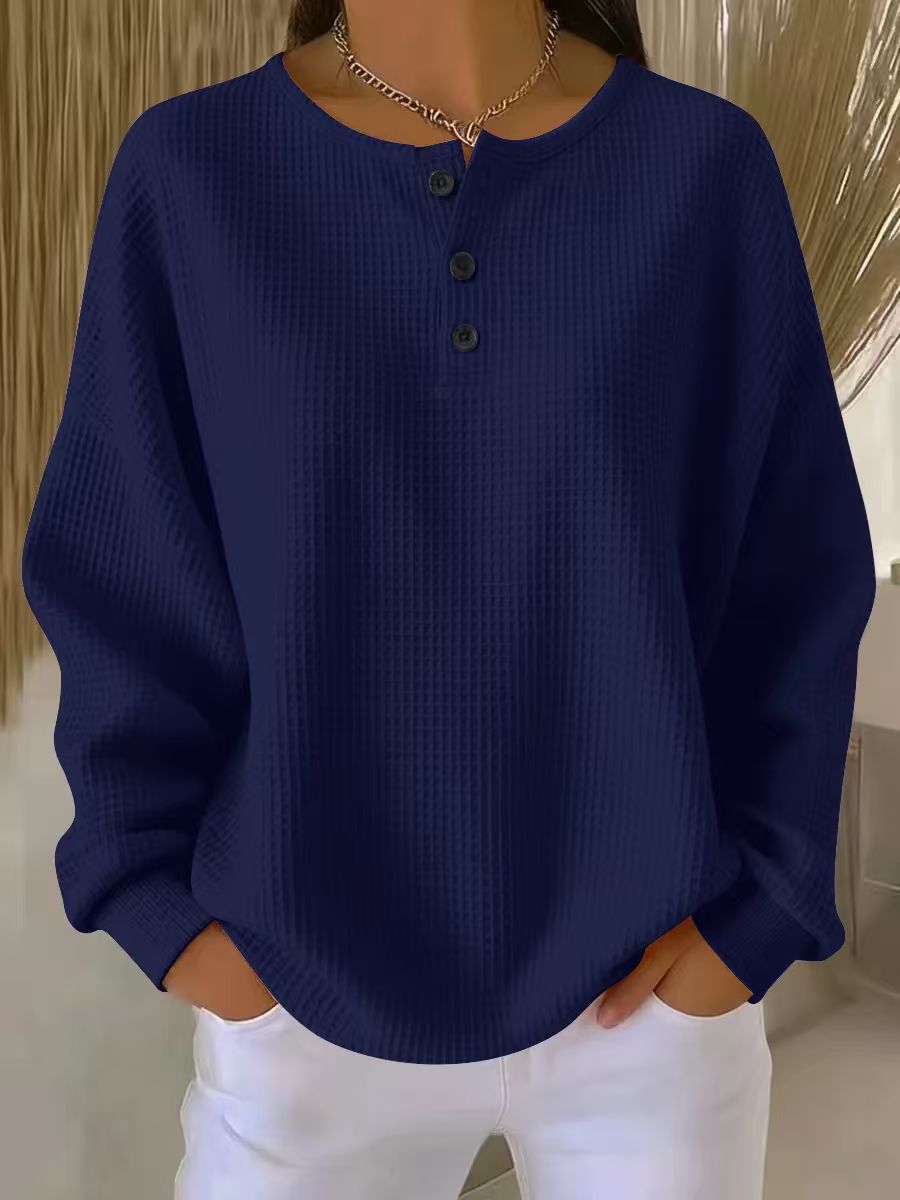 New Arrivals🔥Women's Casual Waffle Henry Collar Sweatshirt