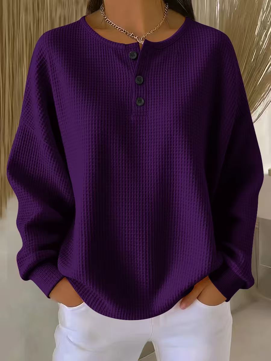 New Arrivals🔥Women's Casual Waffle Henry Collar Sweatshirt