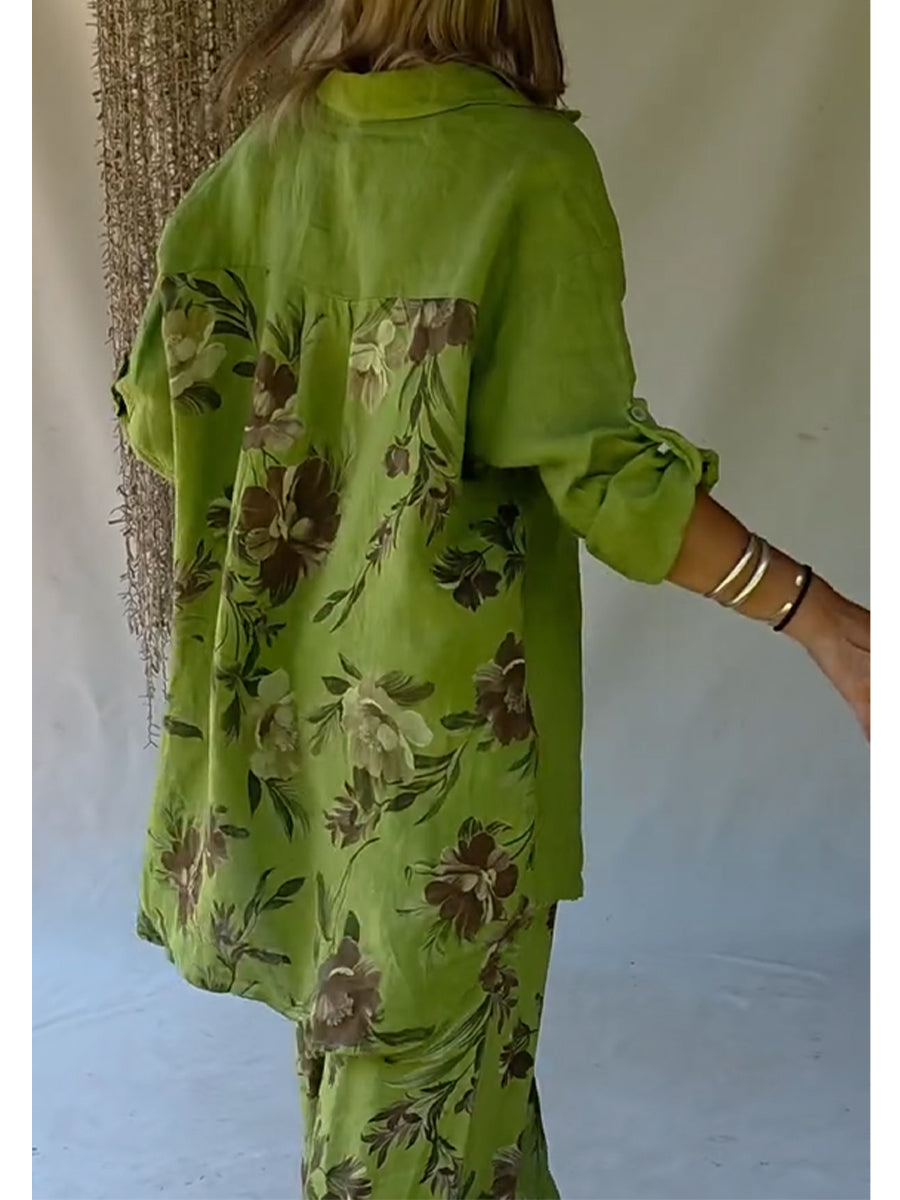 Piece Set – Casual Shirt & Wide Leg Pants Outfit