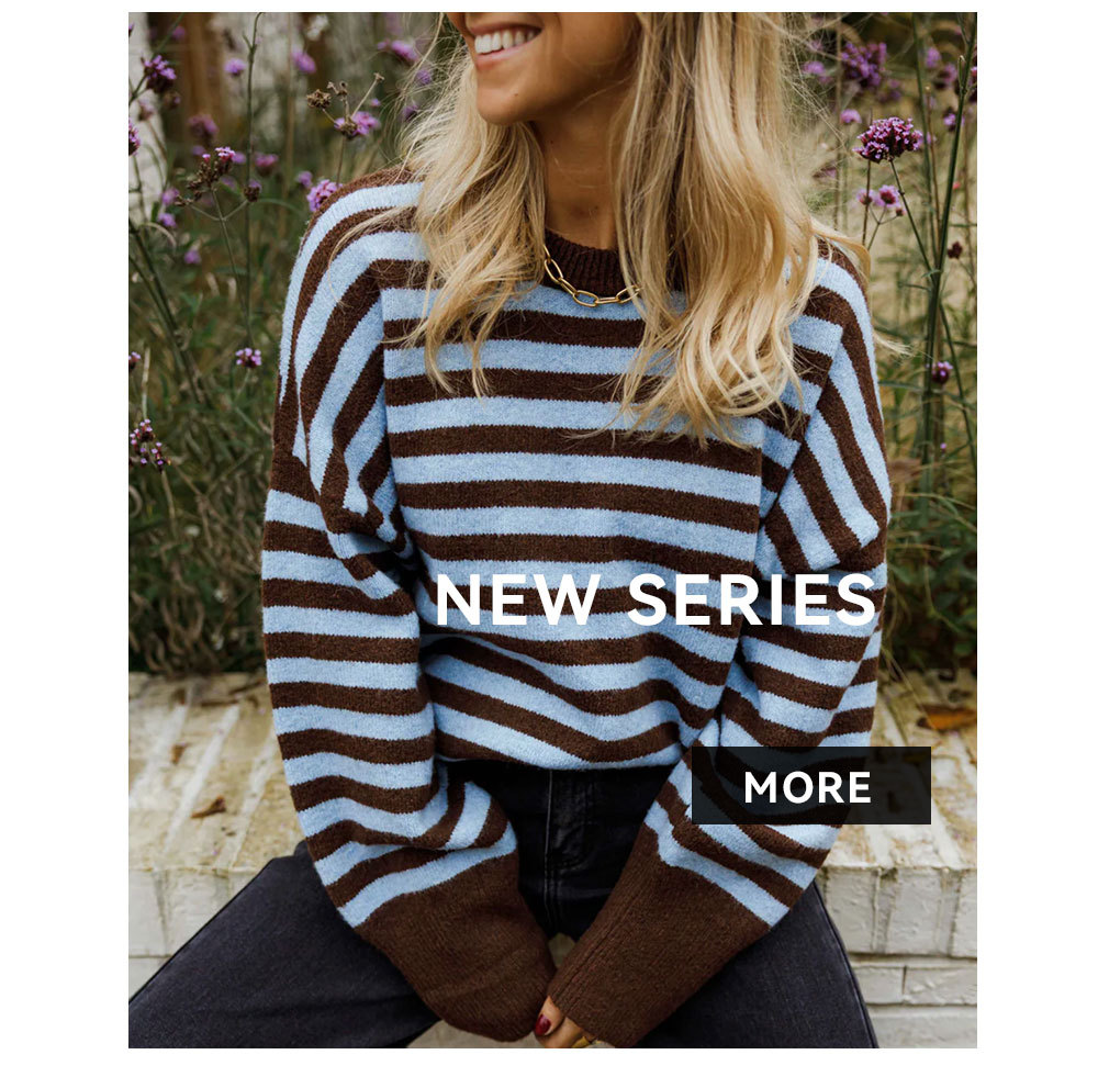 New for Autumn/Winter 2026: A loose-fitting, striped, round-neck knitted pullover—grab it now for a great deal.(buy 2 free shipping)