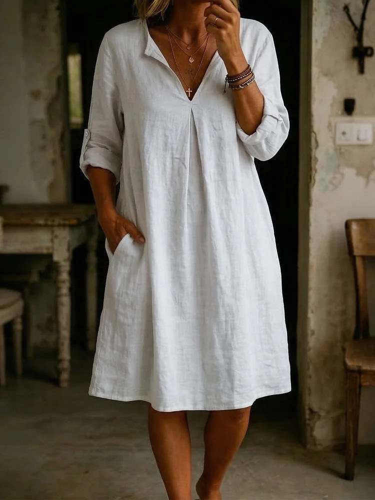 Women's Casual Solid Color Cotton Linen Dress