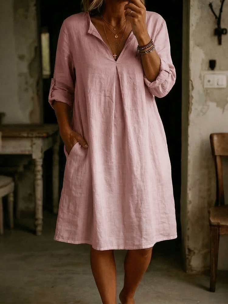 Women's Casual Solid Color Cotton Linen Dress