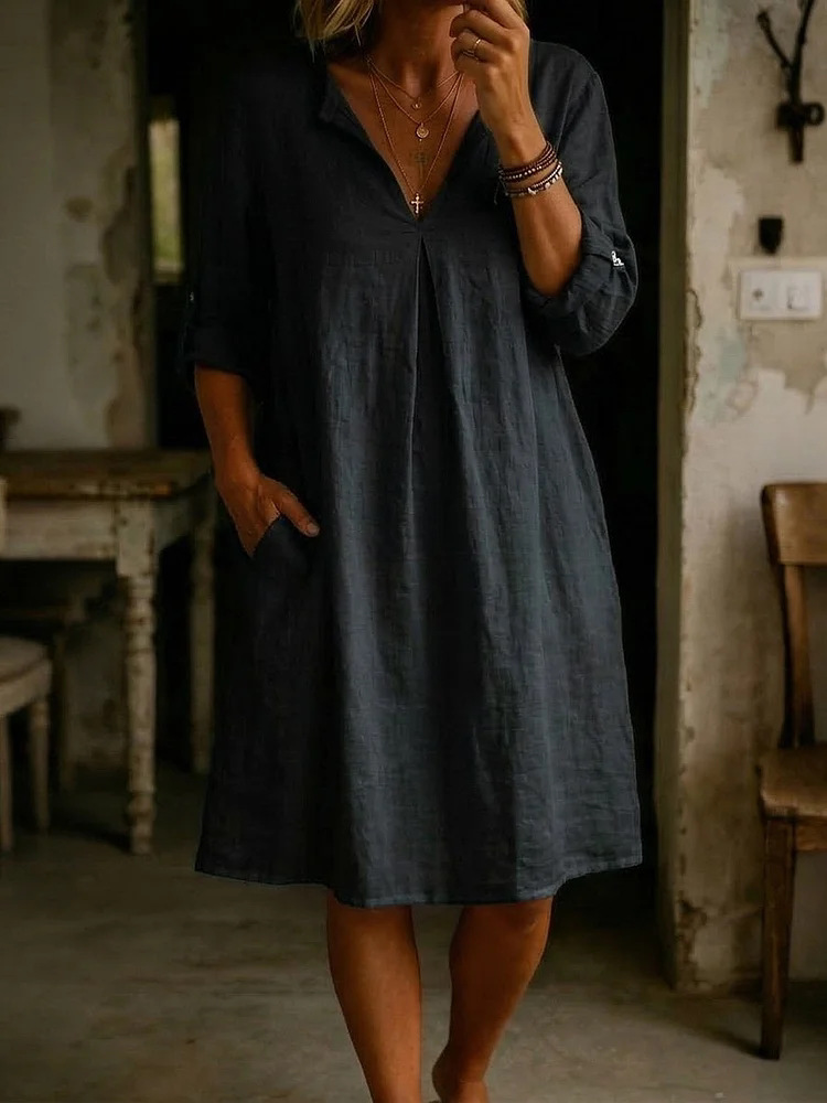 Women's Casual Solid Color Cotton Linen Dress
