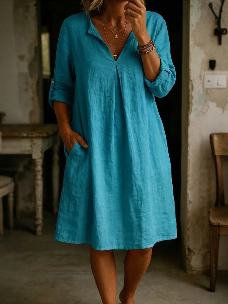 Women's Casual Solid Color Cotton Linen Dress