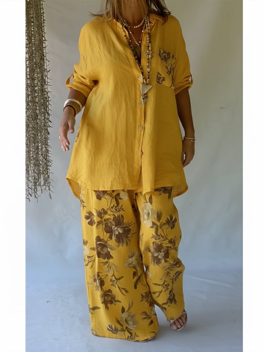 Piece Set – Casual Shirt & Wide Leg Pants Outfit
