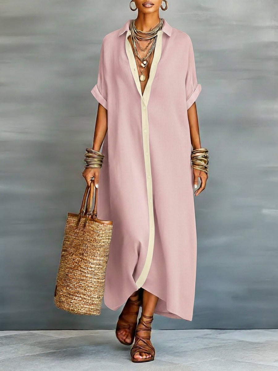 Women's Loose-fitting Linen And Cotton Shirt Dress
