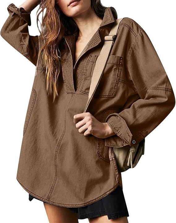 2026 New V-neck Fashionable Design Casual Denim Long-Sleeve Top