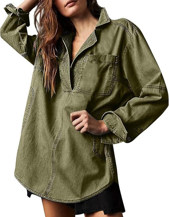 2026 New V-neck Fashionable Design Casual Denim Long-Sleeve Top